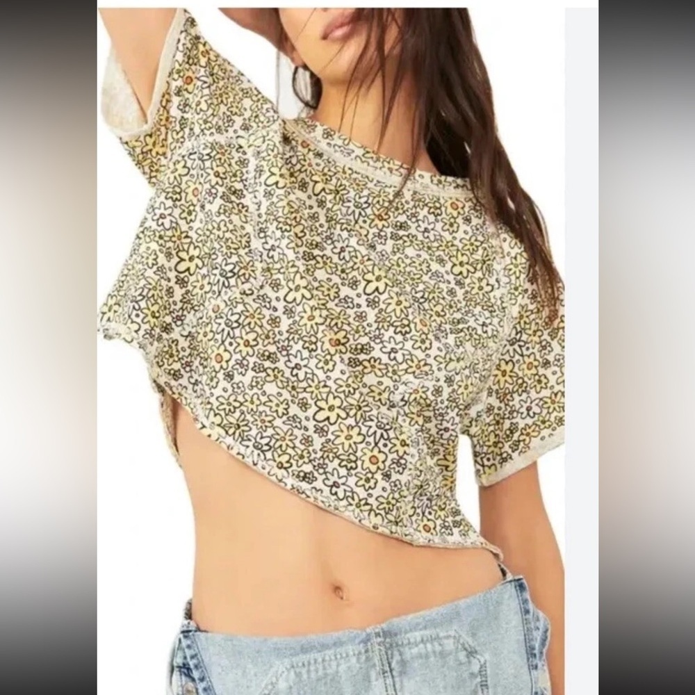 FREE PEOPLE SAMMIE Crop Top Floral We The Free New Yellow Peace Hippie Boho